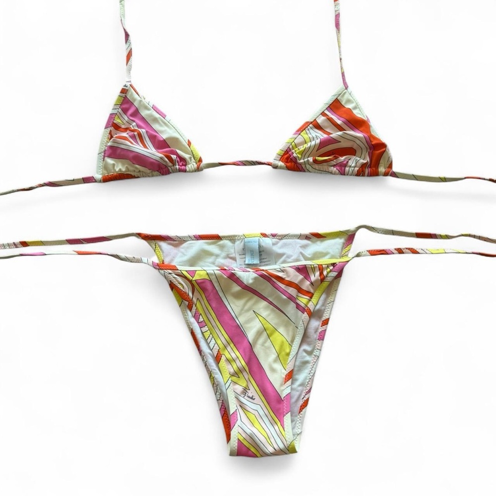 Emilio Pucci Vintage Multicolor Yellow and Pink Bikini Set